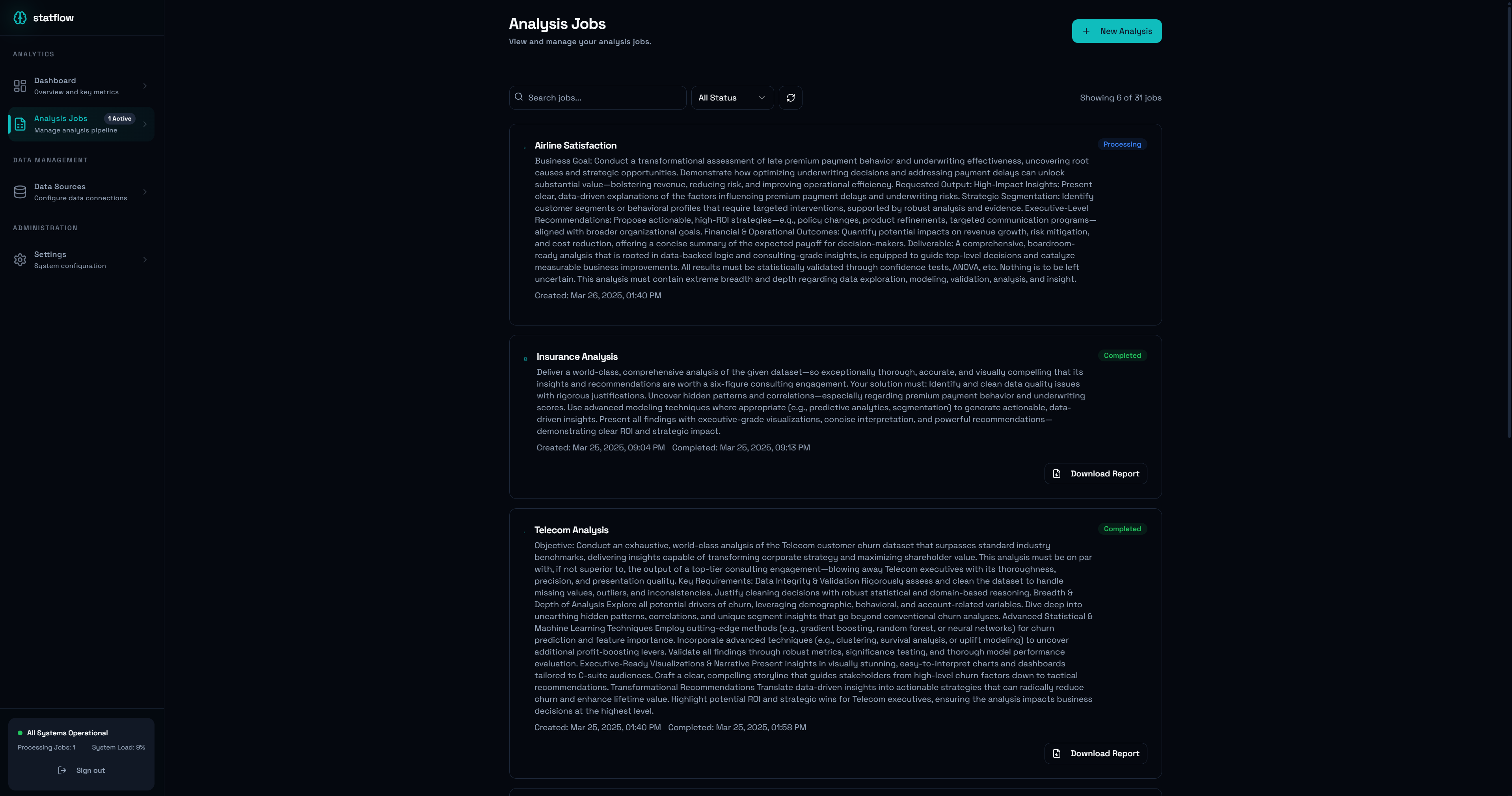 Statflow analytics dashboard
